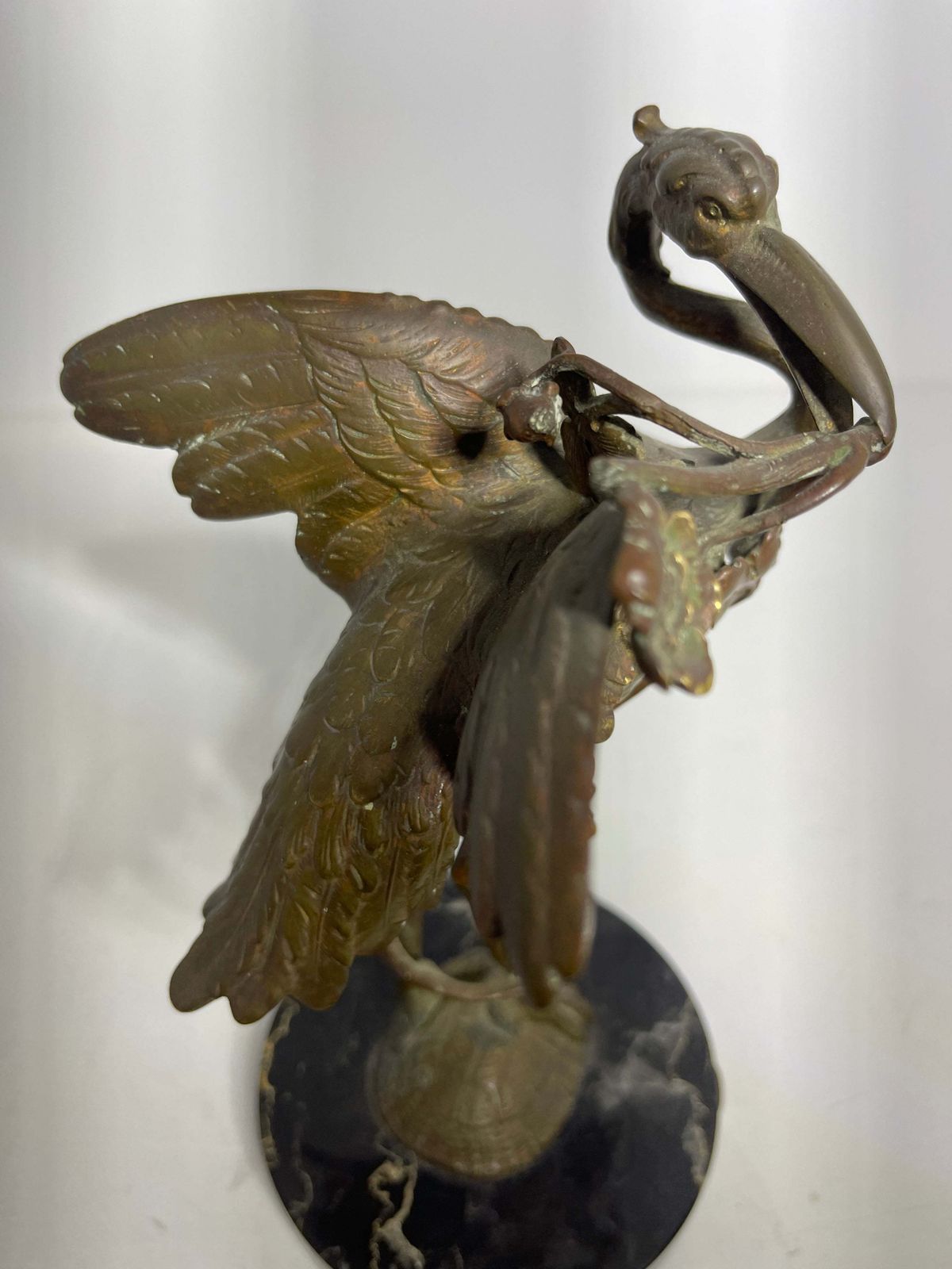 Exceptional Antique Gilt Bronze Bronze Sculpture Of A Crane Sat Atop A Turtle On Marble Plinth Circa 1890 photo vinterior