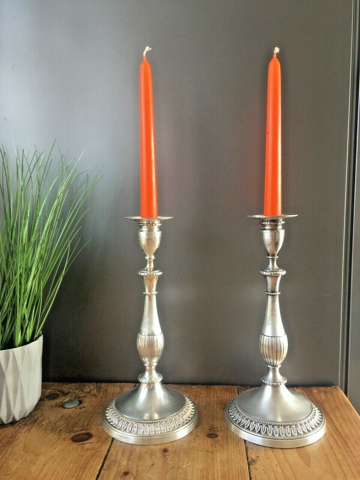 Large Pair Of Vintage Regency Style Viners Plated Candle Holders Candlesticks photo for sale