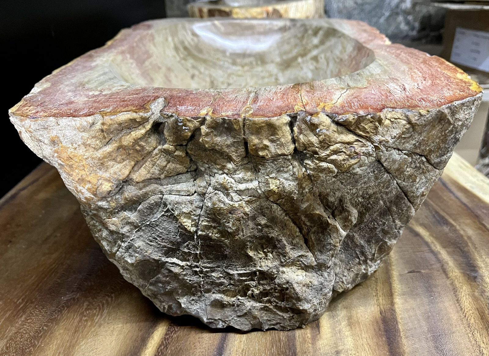 photo for sale Petrified Wood Sink In Beige/ Grey/ Red & Yellow Tones, Top Quality, Organic Modern, 2021