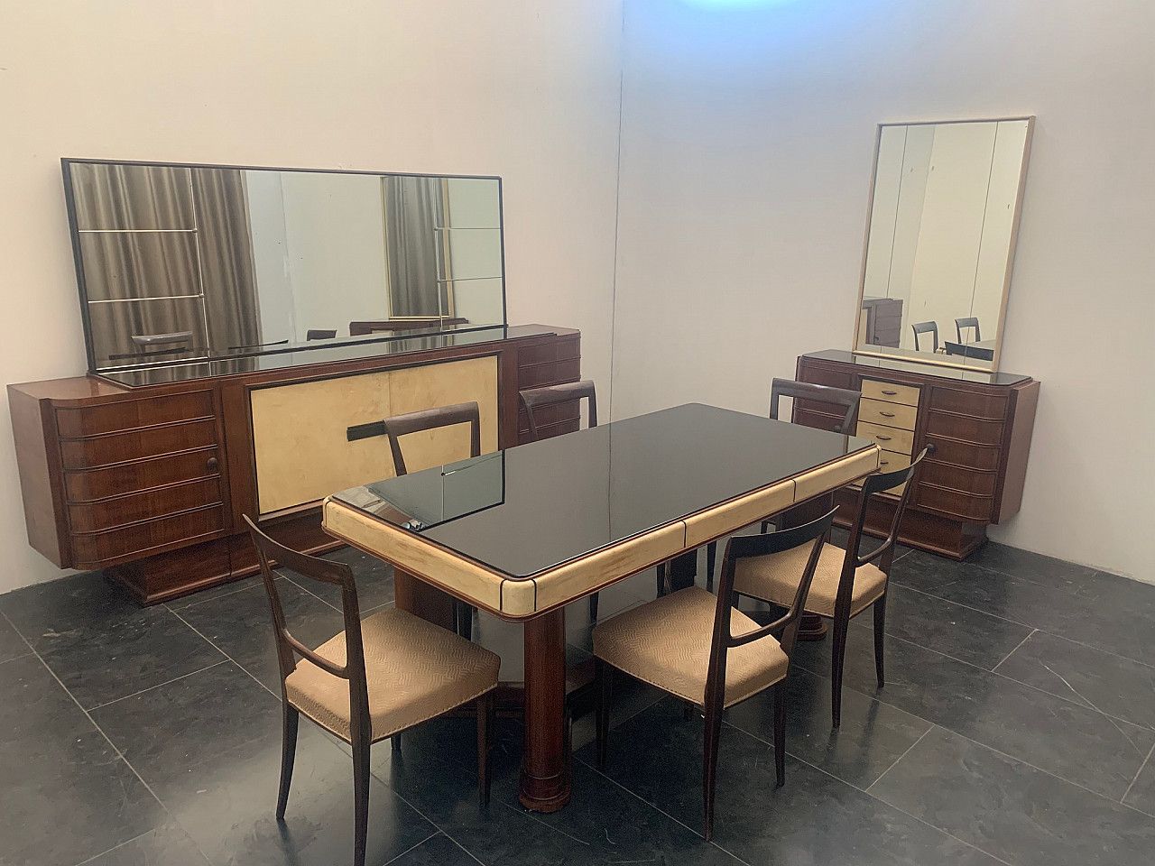 Art Deco Dining Set In Rosewood And Parchment, 1930s photo for sale