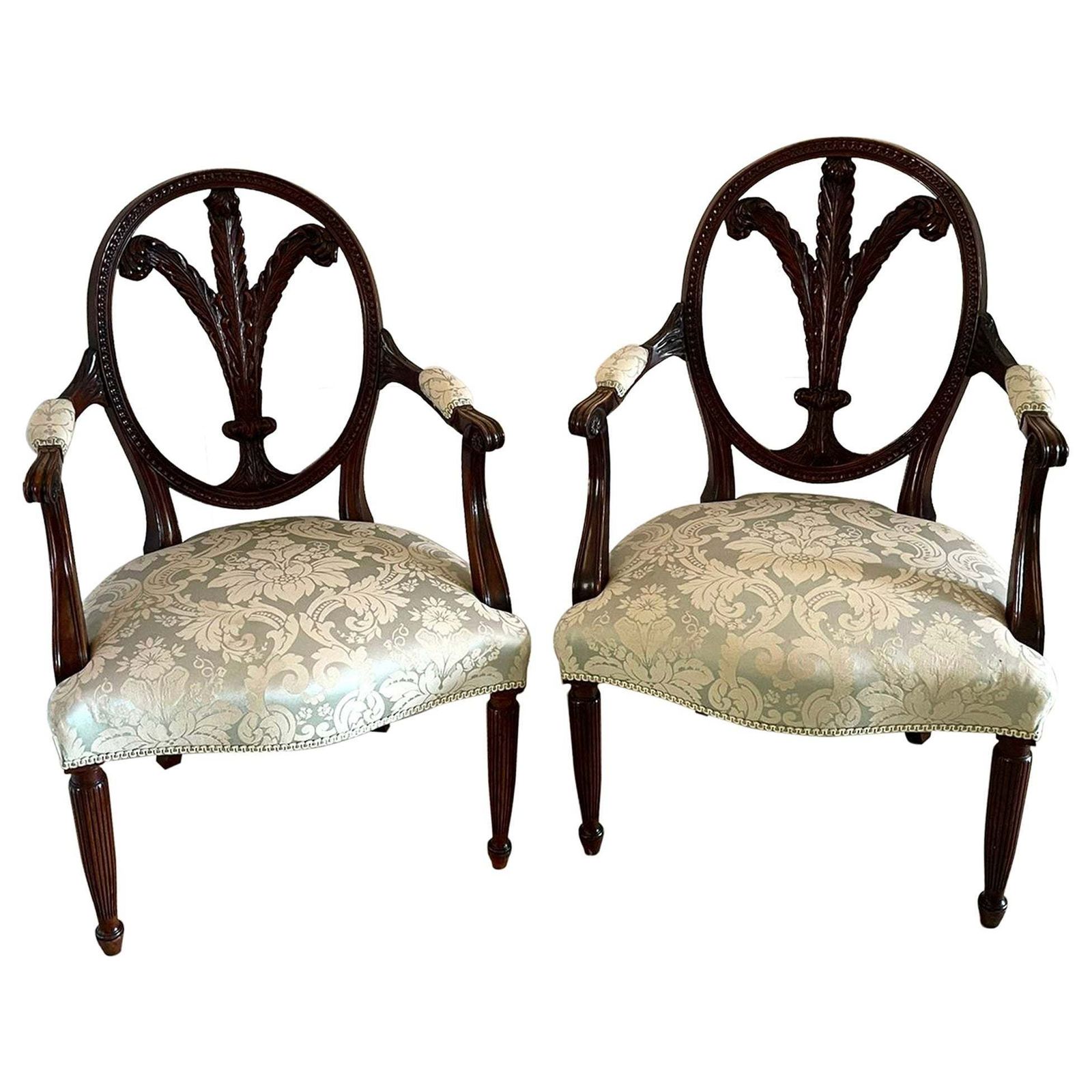 Fine Quality Pair Of Antique Carved Mahogany Armchairs photo furniture