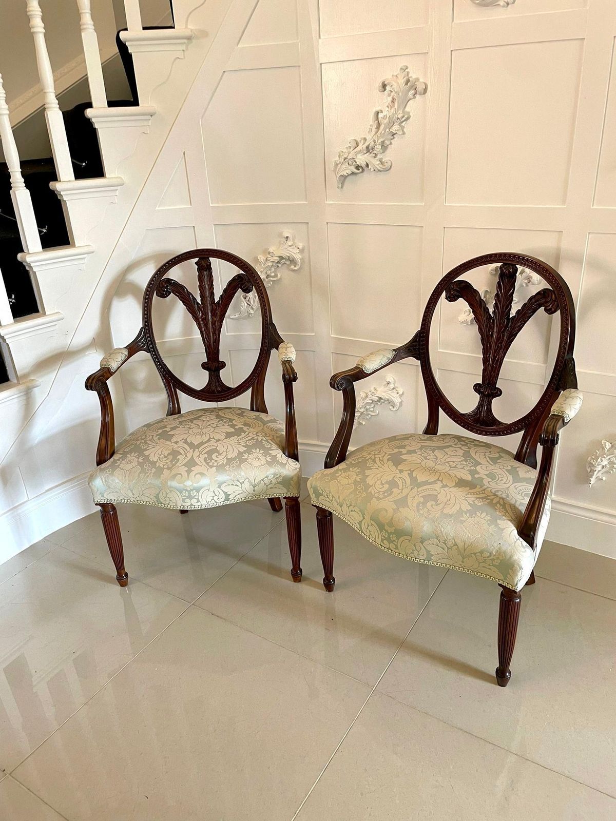 Fine Quality Pair Of Antique Carved Mahogany Armchairs photo vintage
