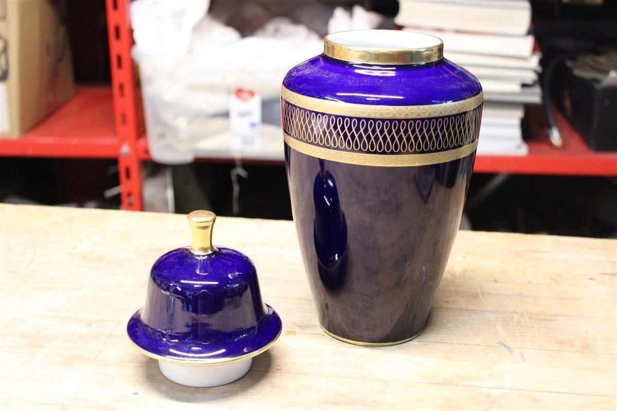 Vase Urn Bavaria Design 1950s Blu Cobal Gold 24 Kt Germany Kpm photo for sale