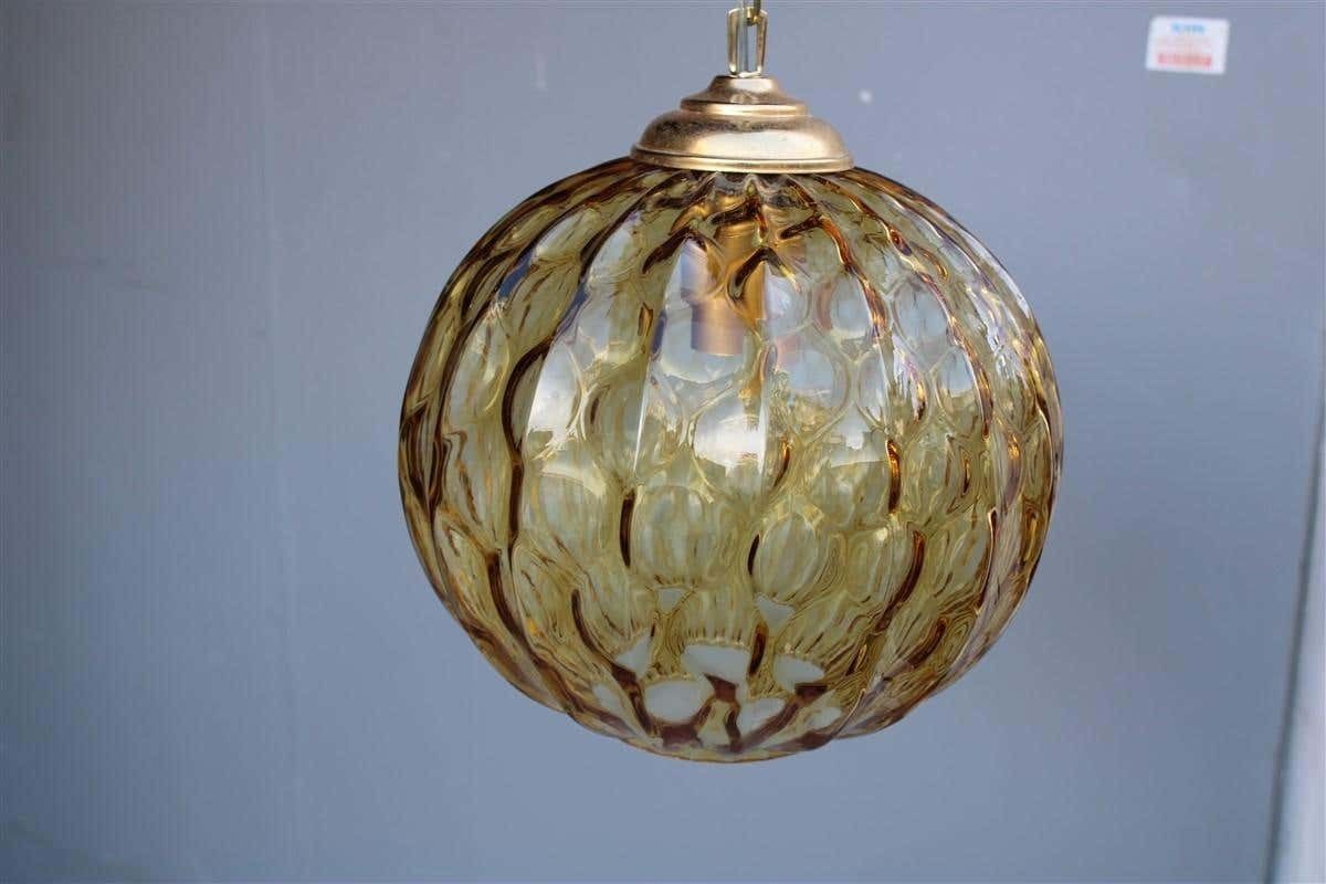 Italian Ceiling Ball Chandelier Venini Yellow Brass Chain, Italy, 1950s photo Lighting
