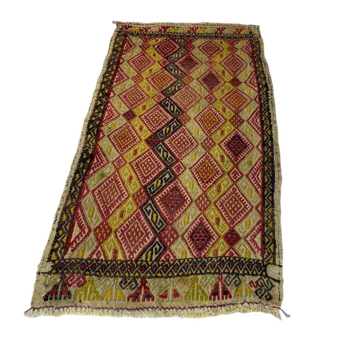 Traditioneel Turks Mini Kilimkleed, Vintage Anatolisch Turks Kelim 91 X 48 Cm photo Textiel
