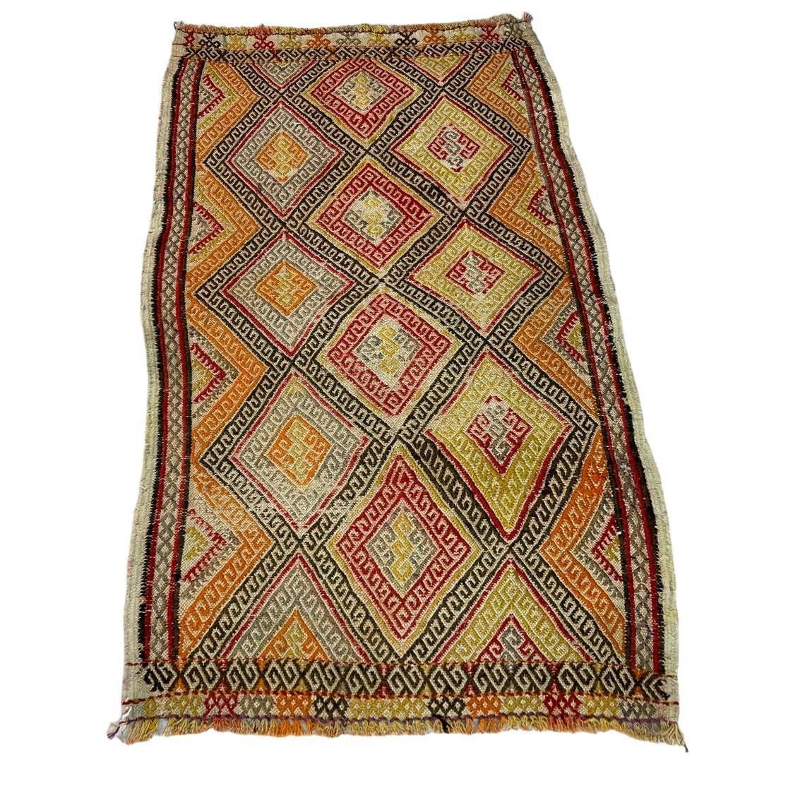 photo for sale Traditional Turkish Mini Kilim Rug ,Vintage Anatolian Turkish Kelim 84 X 50 Cm