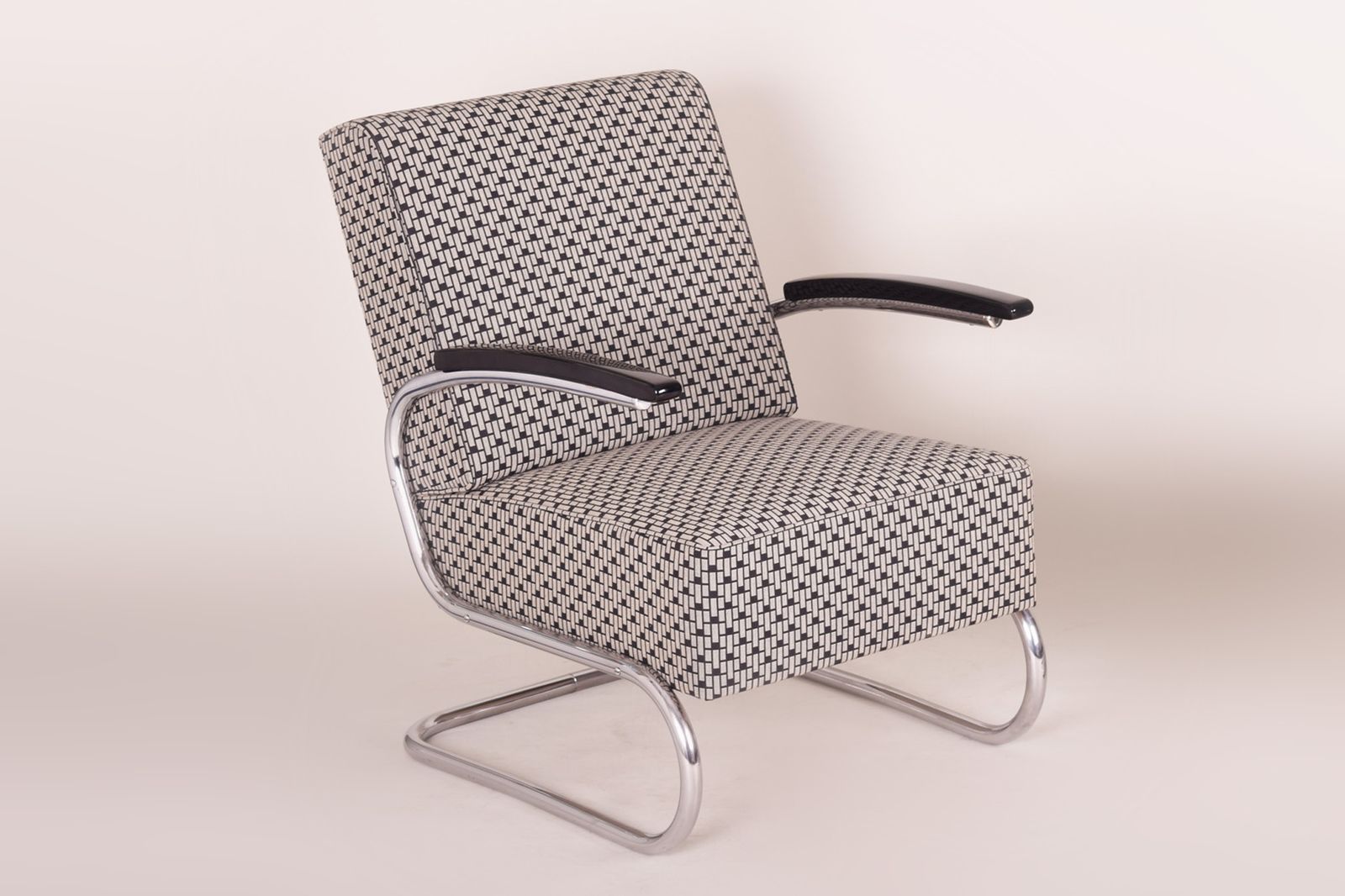 Patterned Mucke Melder Armchair Made In 1930s Czechia.
