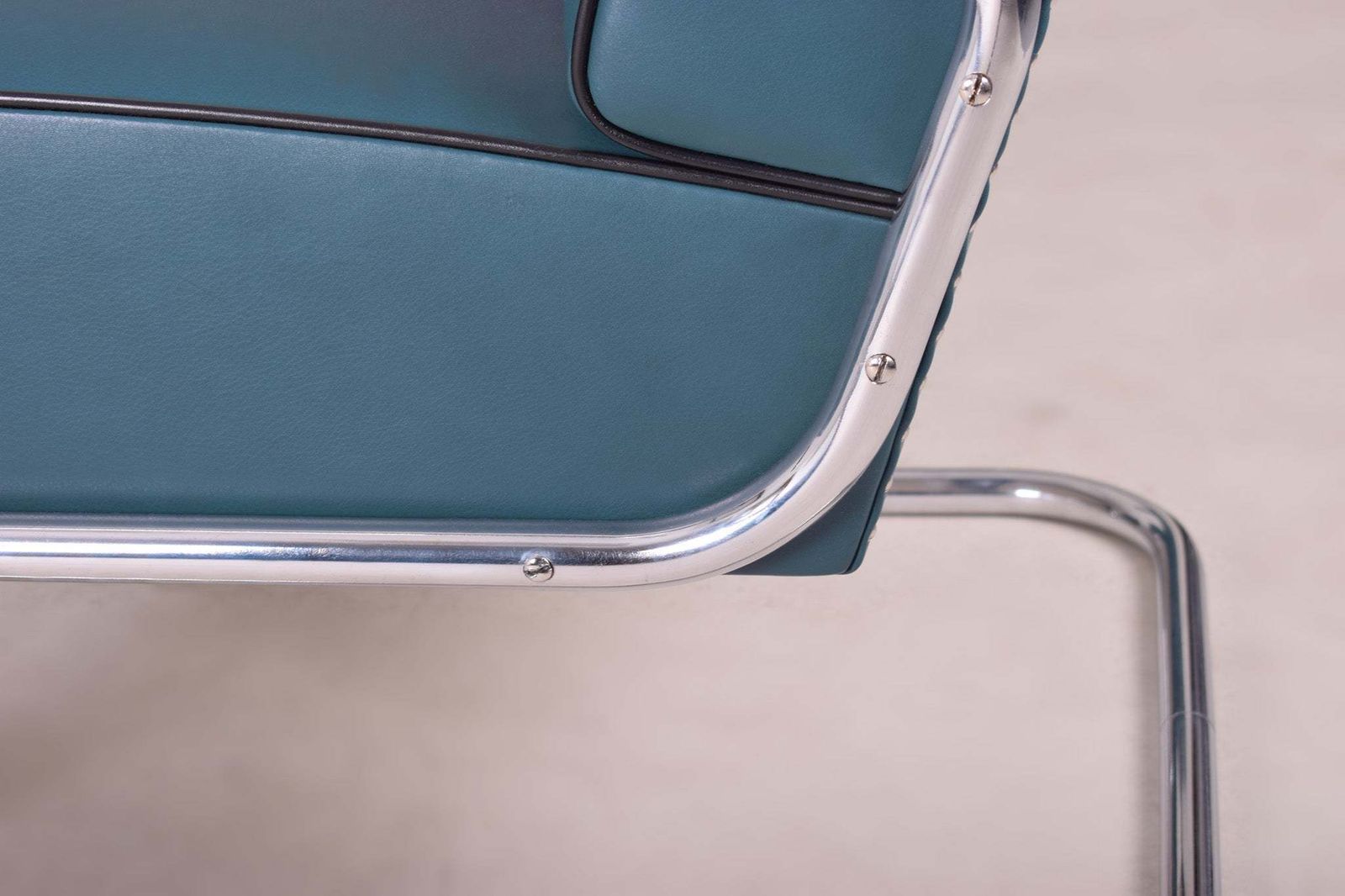 Pair Of Blue Leather Mucke Melder Armchairs Made In 1930s Czechia. photo vinterior