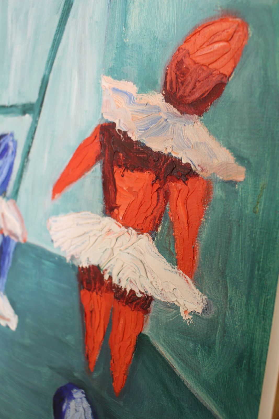 Mid Century Danish Oil Painting Ballet Dancers 1954 Hildegard Eisenstin photo for sale