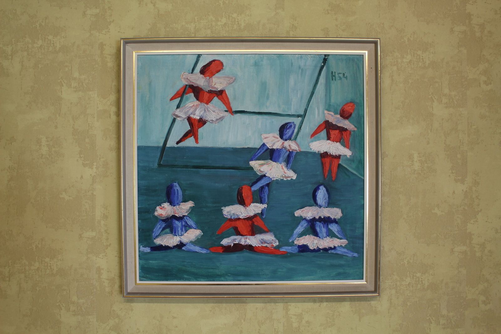 Mid Century Danish Oil Painting Ballet Dancers 1954 Hildegard Eisenstin