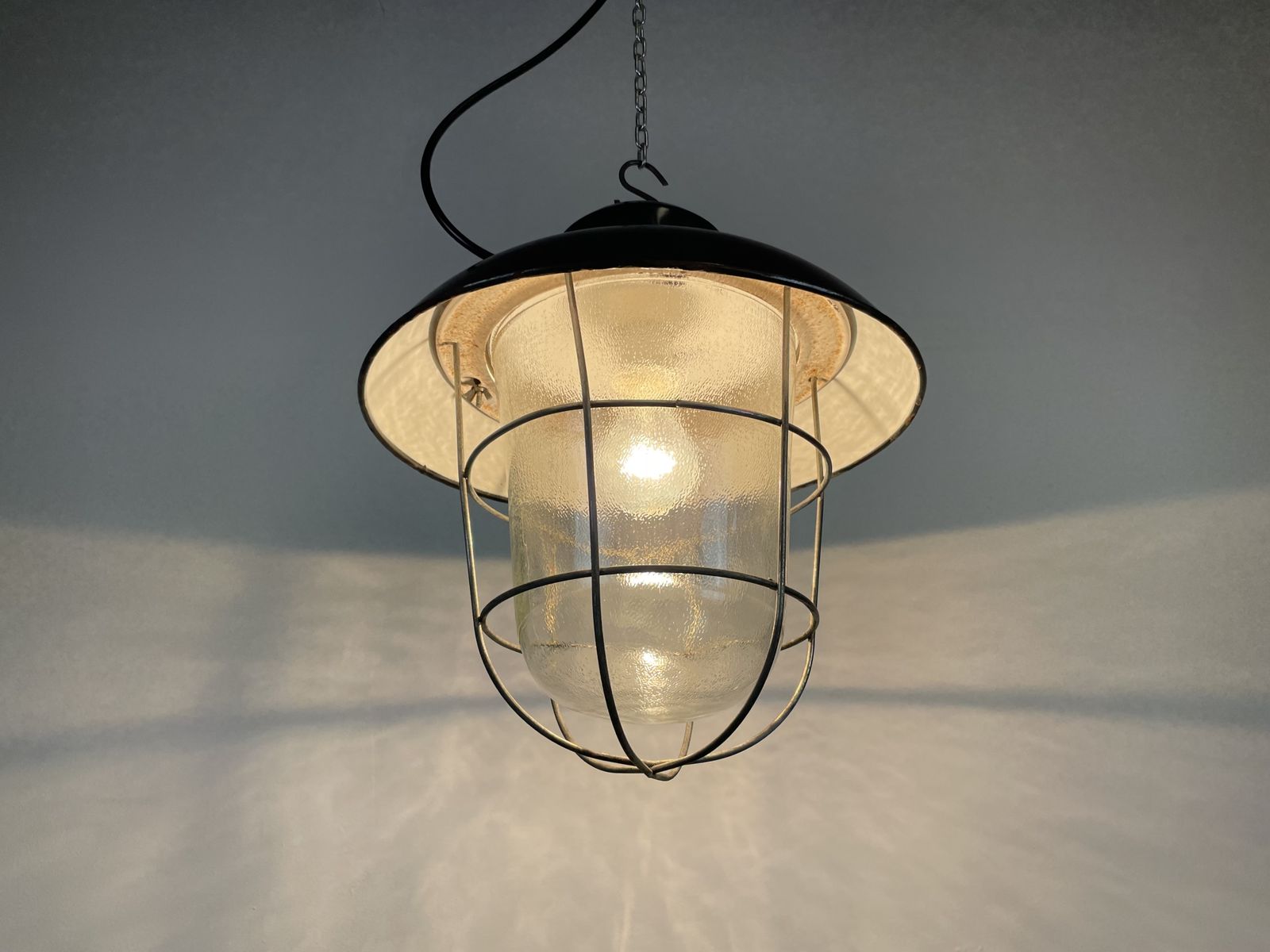Lighting Industrial Black Enamel Factory Hanging Lamp, 1960s photo