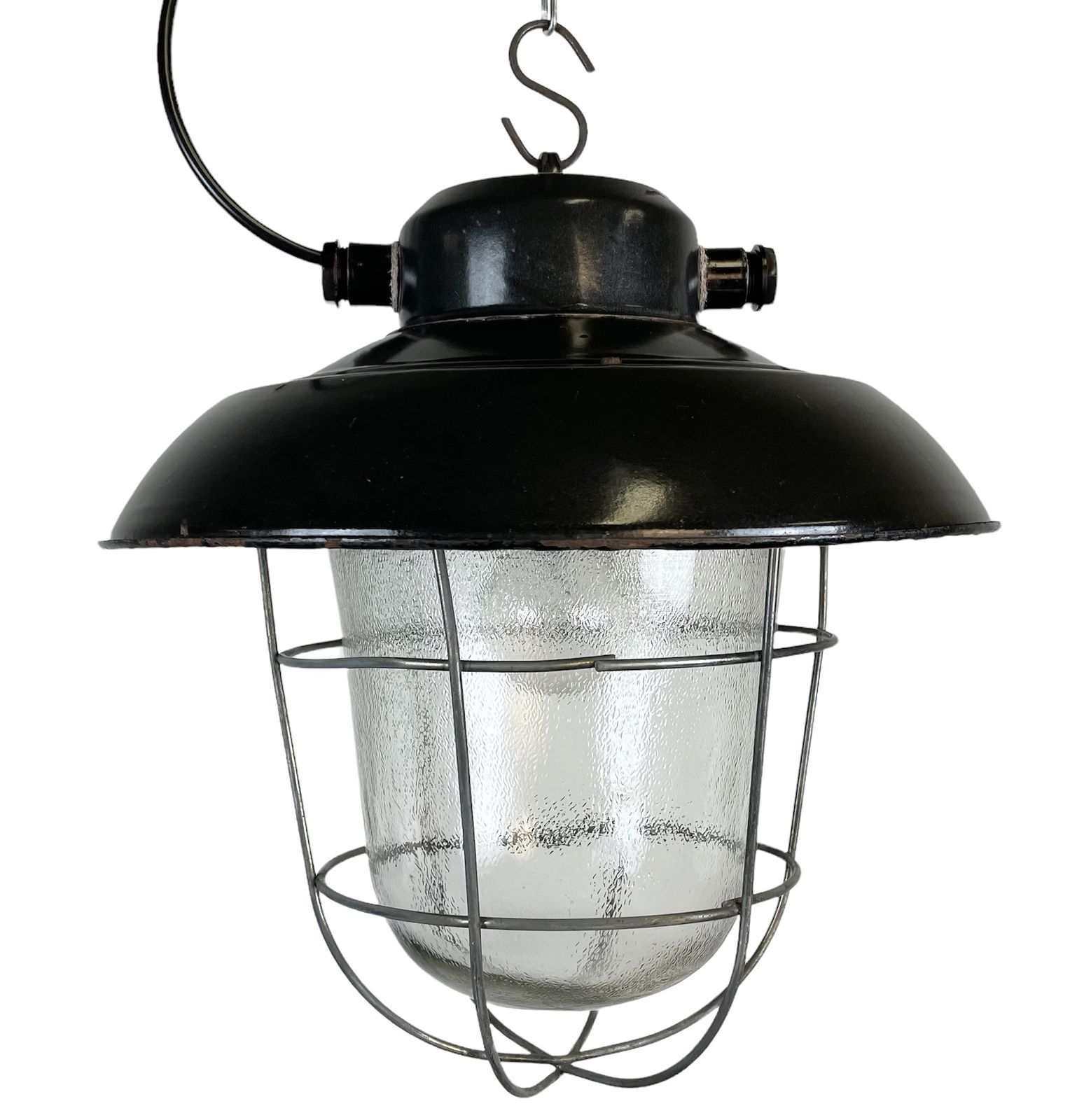 Industrial Black Enamel Factory Hanging Lamp, 1960s