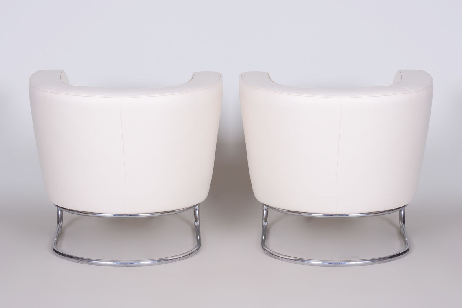 photo vinterior White Leather Halabala Armchairs Made In 1930s Czechia   Fully Restored