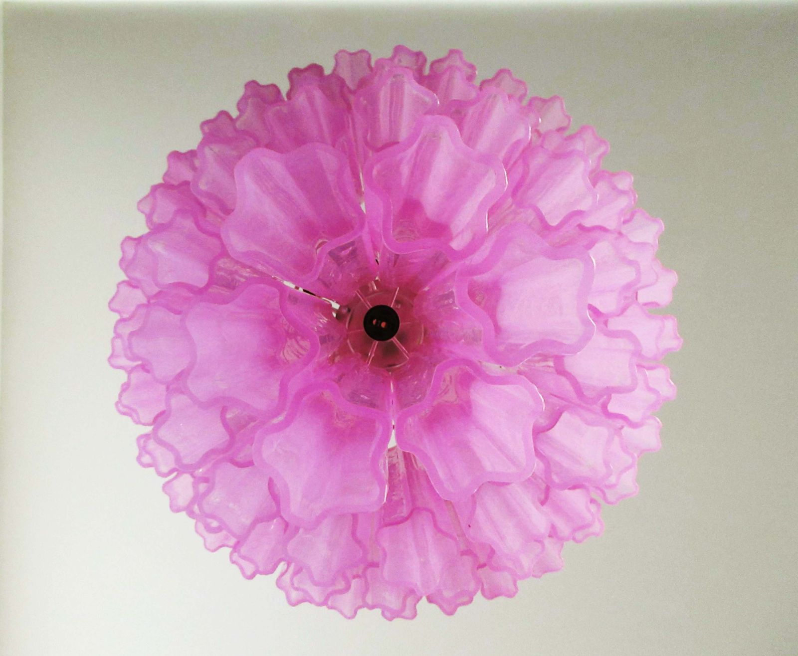 Huge Vintage Murano Glass Tiered Chandelier   78 Glasses   Pink Fuxia Silk photo for sale