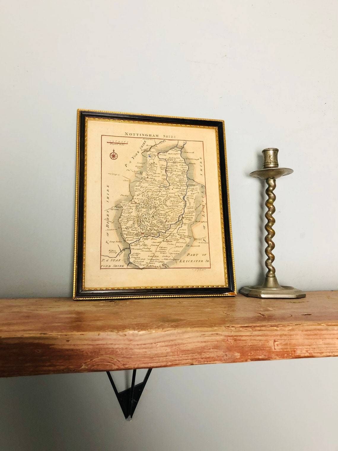 Antique Nottingham Shire Map By Thomas Read John Rocque 18th Century Hand Coloured In Hogarth Frame (Dd)