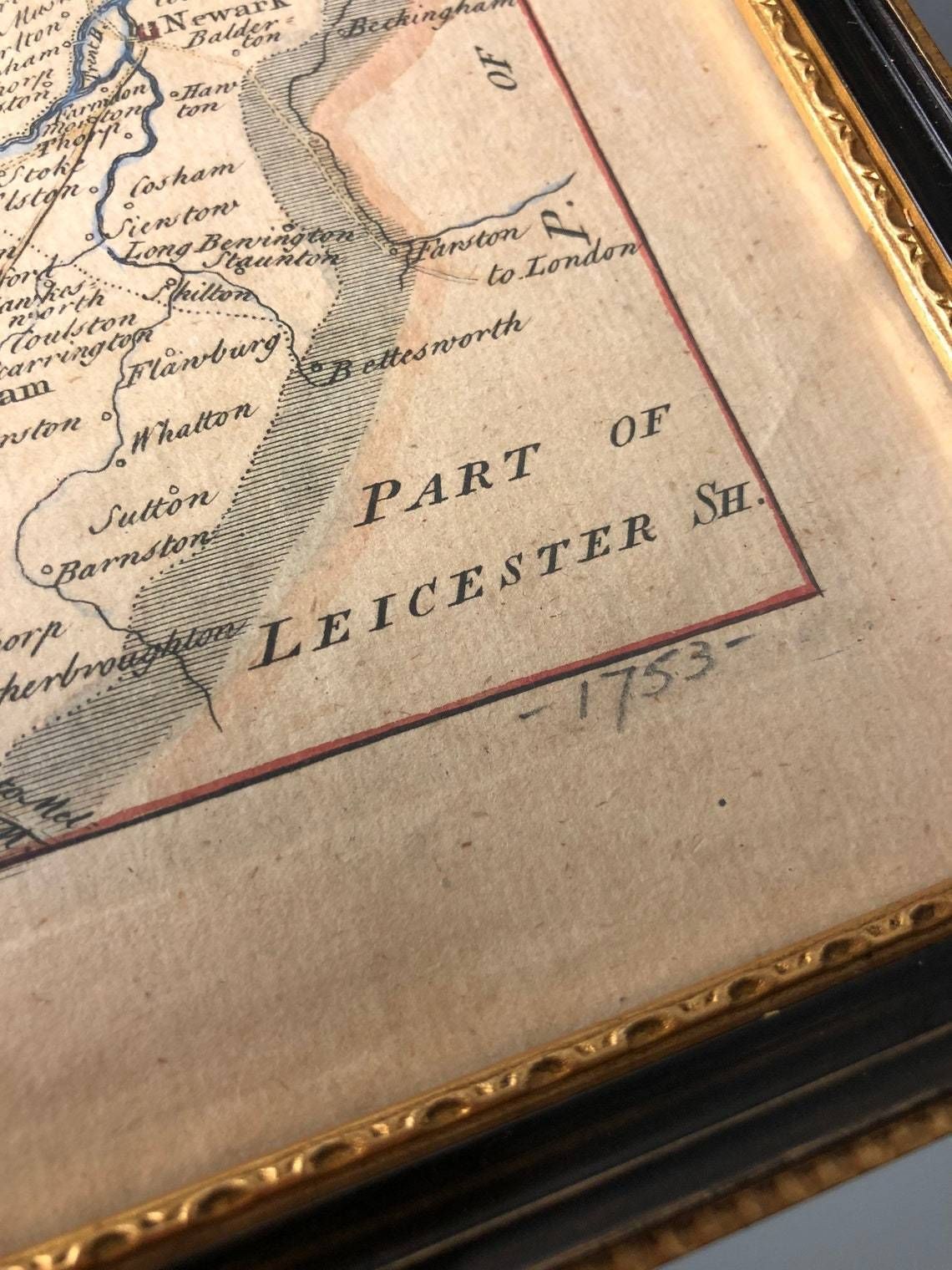 Antique Nottingham Shire Map By Thomas Read John Rocque 18th Century Hand Coloured In Hogarth Frame (Dd) photo Art