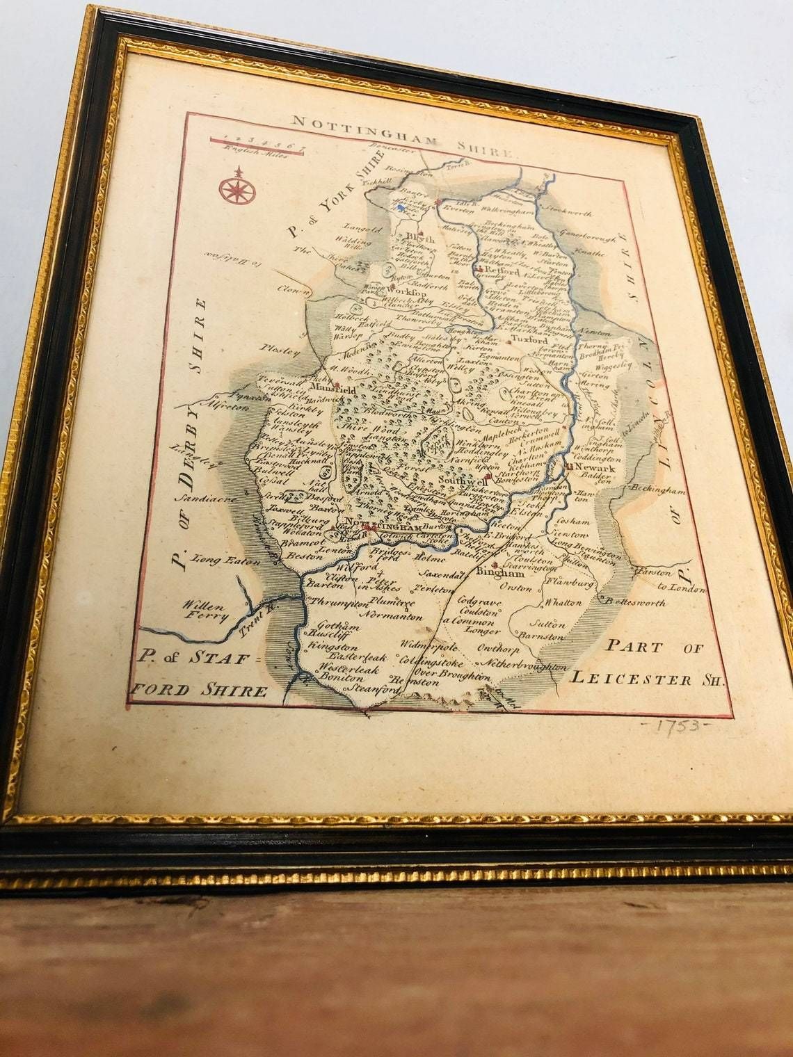 Antique Nottingham Shire Map By Thomas Read John Rocque 18th Century Hand Coloured In Hogarth Frame (Dd) photo 90.0