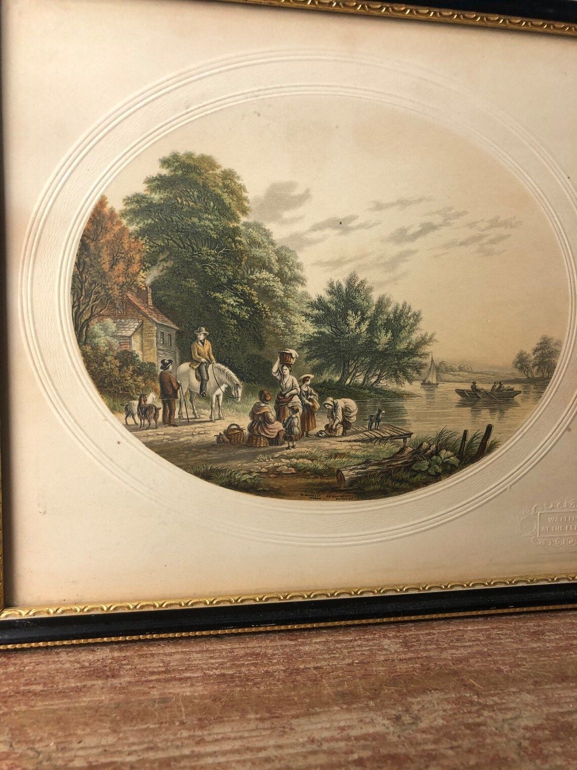 Antique Le Blond The Young Angler After George Baxter In Black Frame Vintage (P) photo 67.0