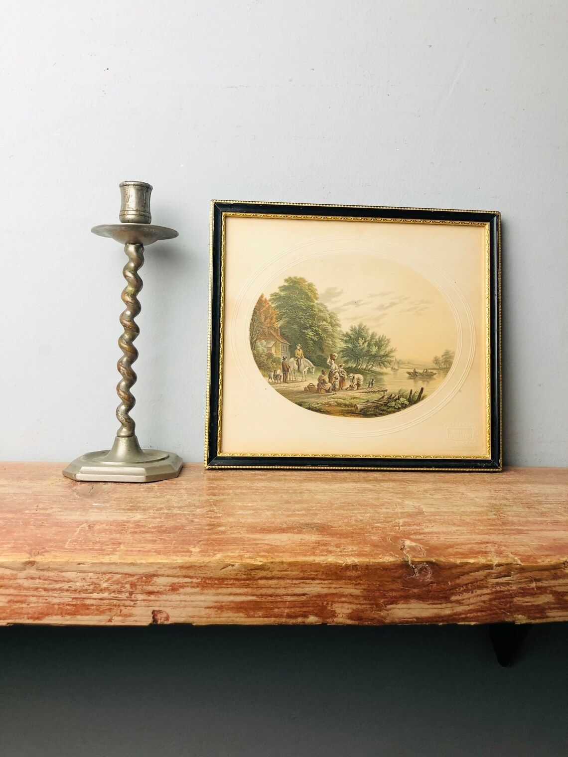 Antique Le Blond The Young Angler After George Baxter In Black Frame Vintage (P) photo vinterior