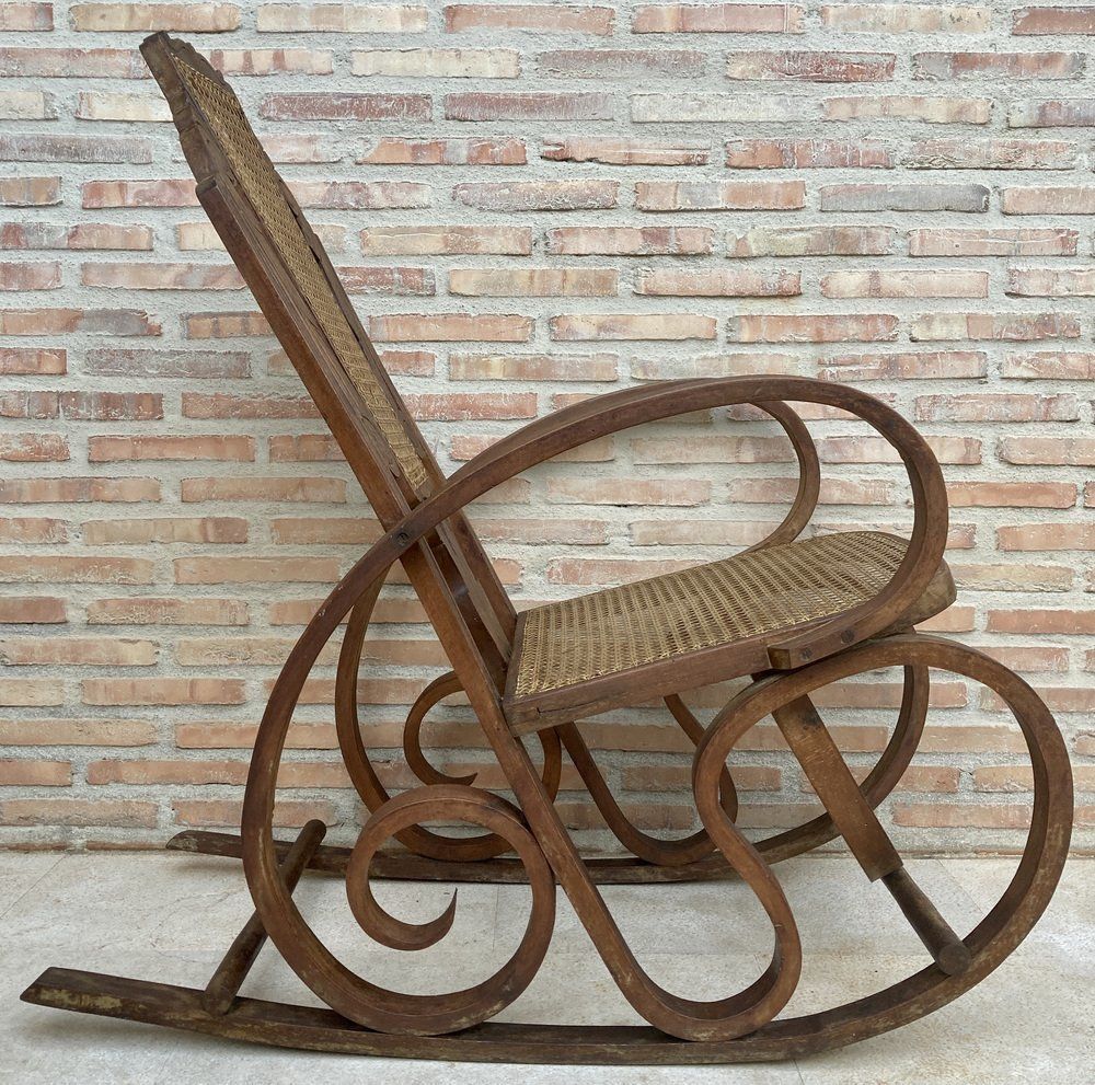 20th Century Art Deco Bentwood Rocking Chairs With Reed Seats, Set Of 2 photo furniture