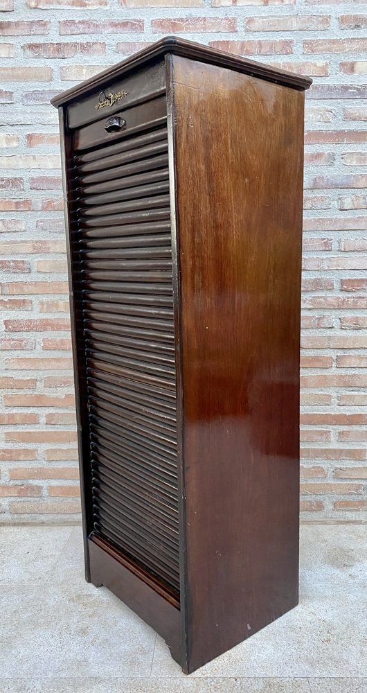 Early 20th Century Filing Cabinet With One Roller Louver Door & Eight Shelves photo Furniture