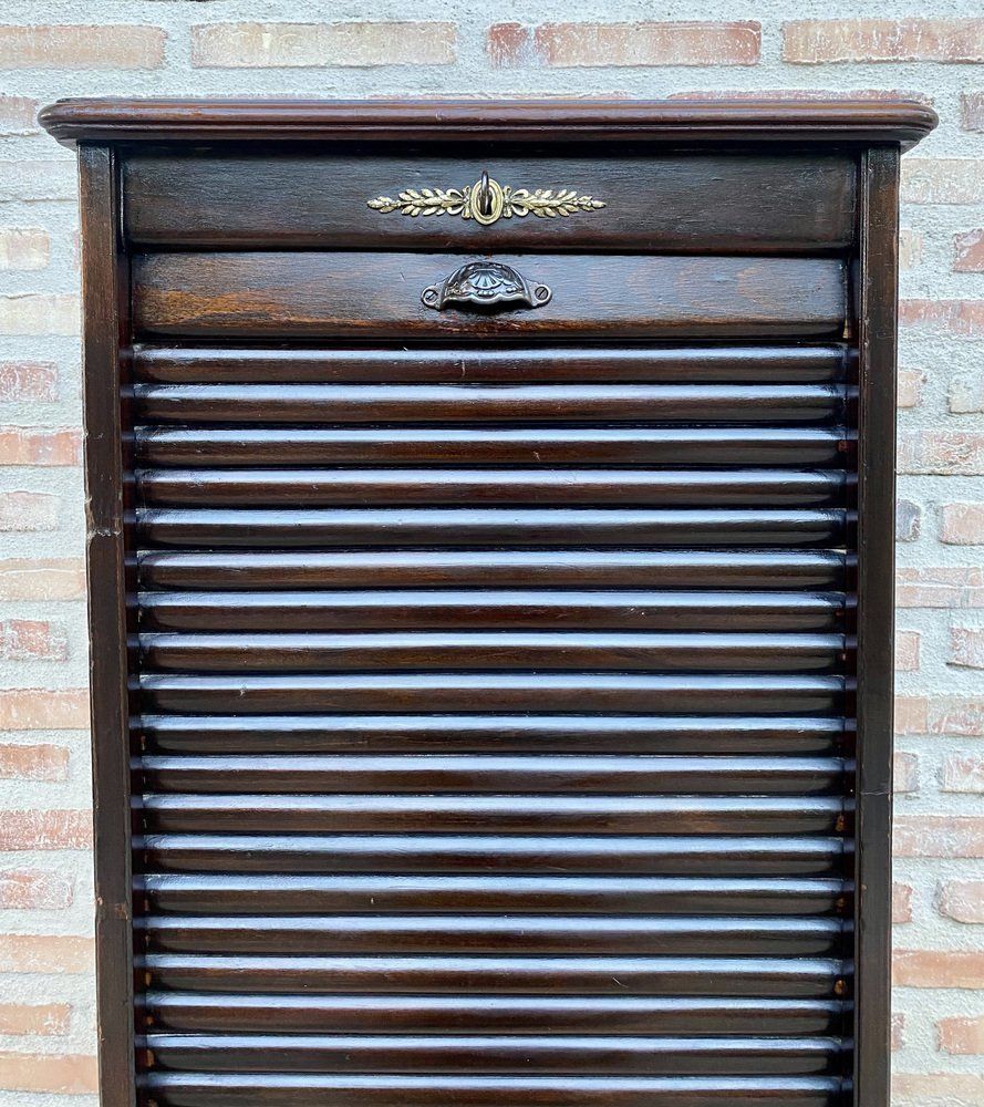 Early 20th Century Filing Cabinet With One Roller Louver Door & Eight Shelves photo vinterior