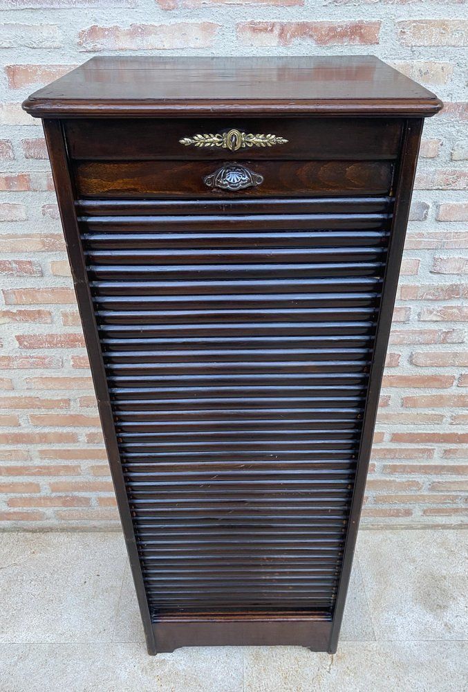 Early 20th Century Filing Cabinet With One Roller Louver Door & Eight Shelves photo vintage