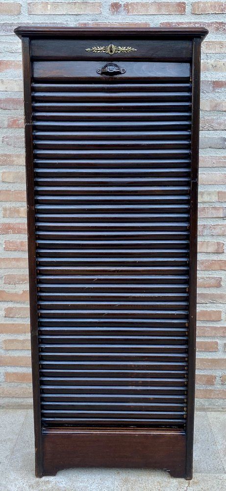 Furniture Early 20th Century Filing Cabinet With One Roller Louver Door & Eight Shelves photo
