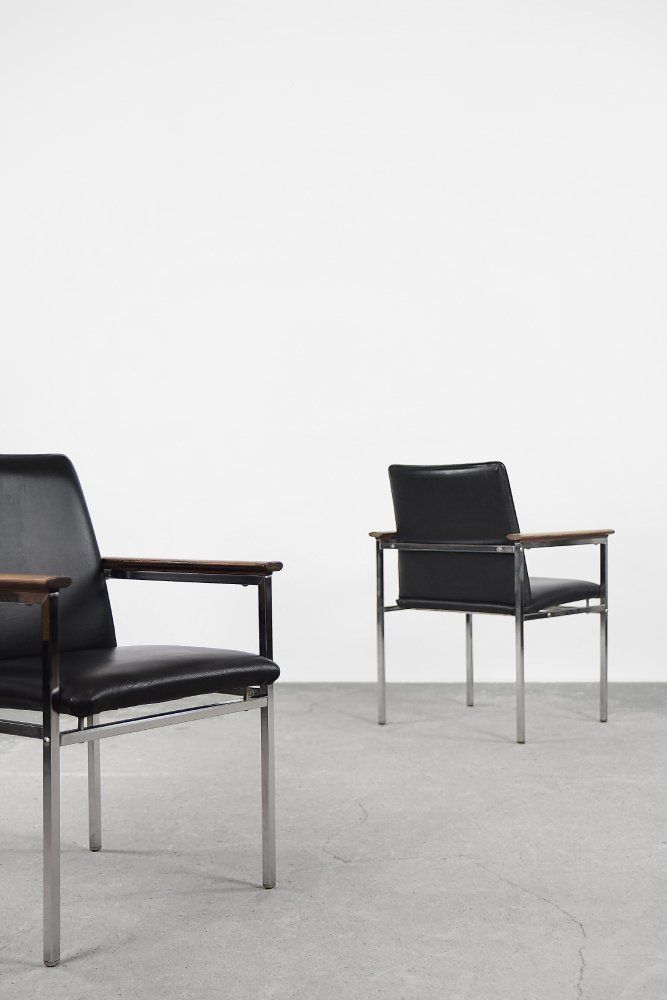 photo furniture Mid Century Scandinavian Black Leather Armchair By Sigvard Bernadotte For France & Søn, 1960s, Set Of 2