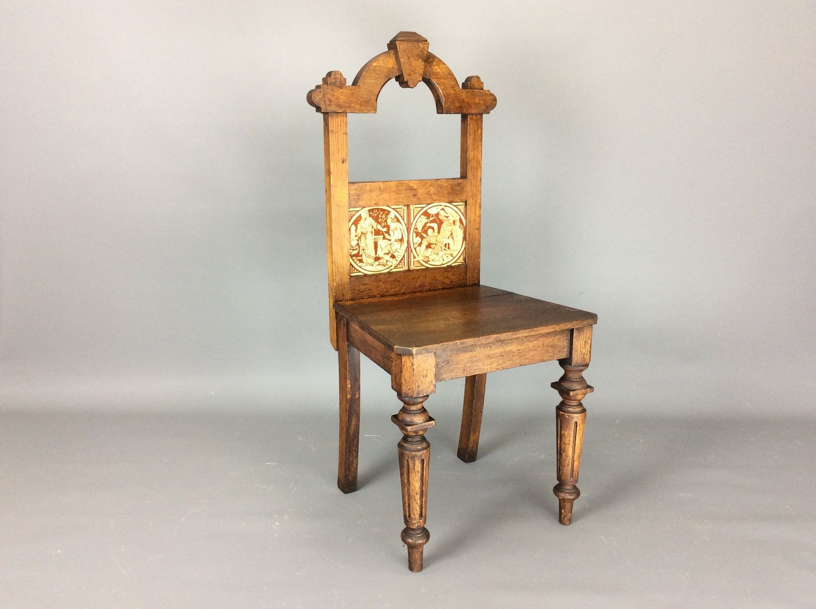 Arts And Crafts Gothic Revival Hall Chair With Minton Tiles C1880