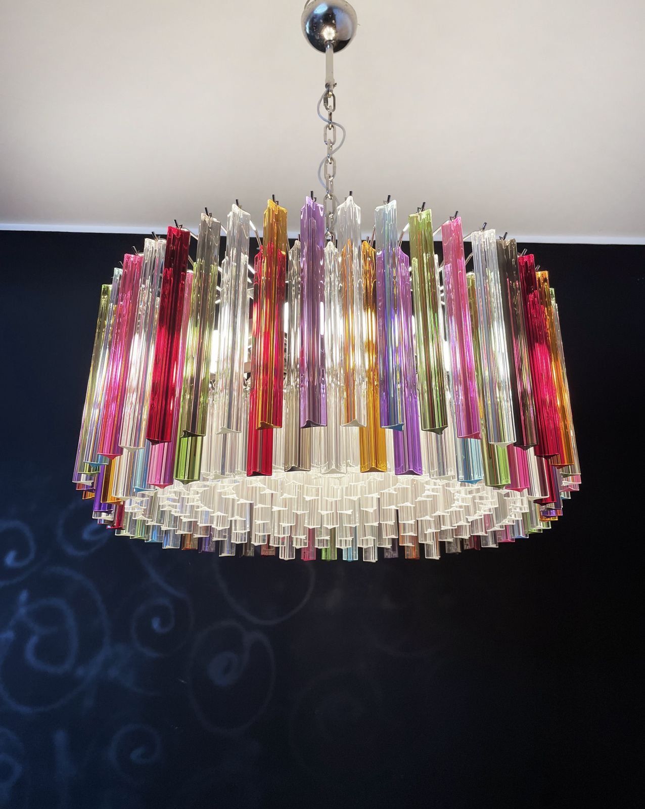 photo for sale Large Triedri Murano Glass Chandelier   265 Multicolored And Clear Prism
