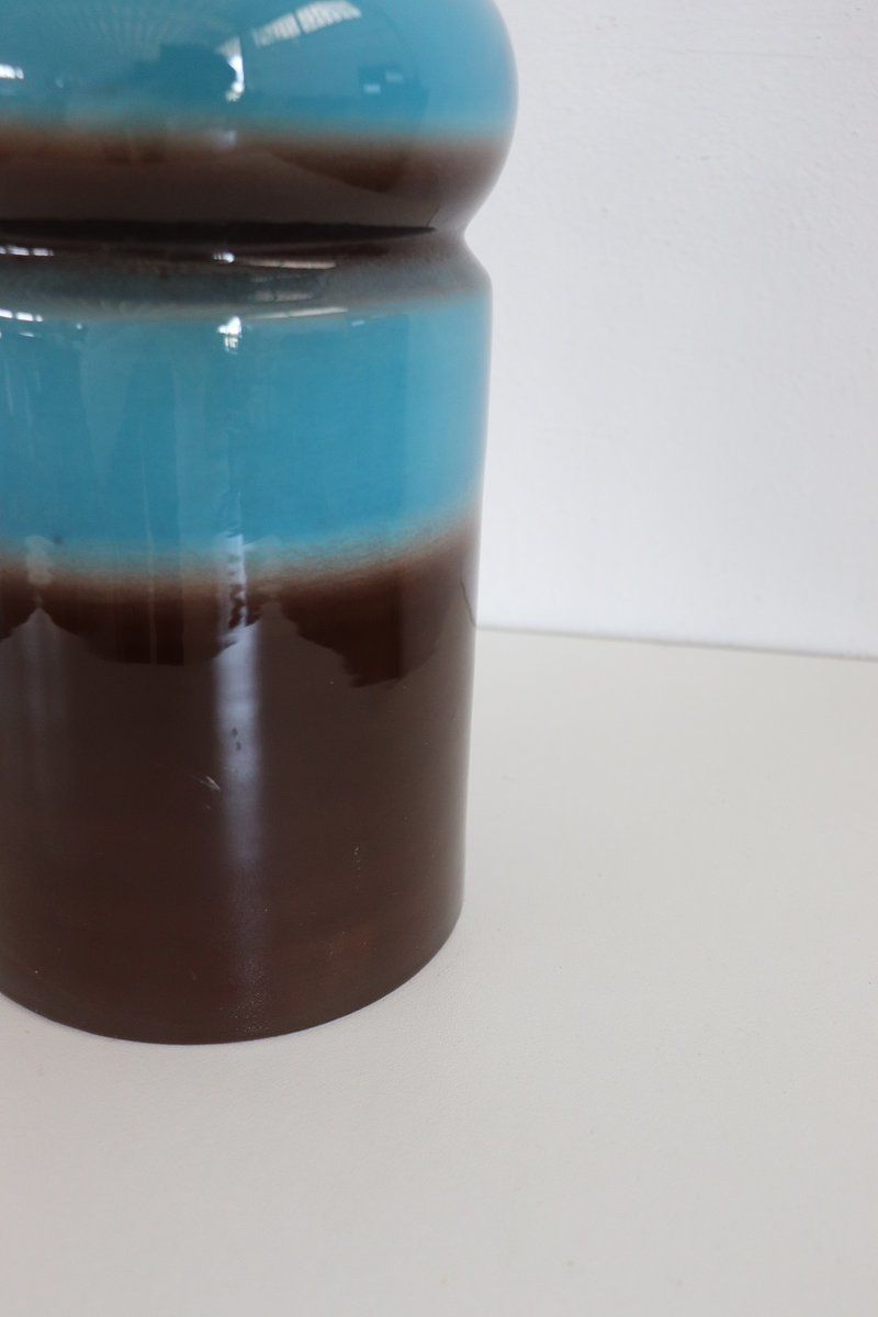Artistic Vase In Blue And Brown Ceramic, 1970s photo for sale