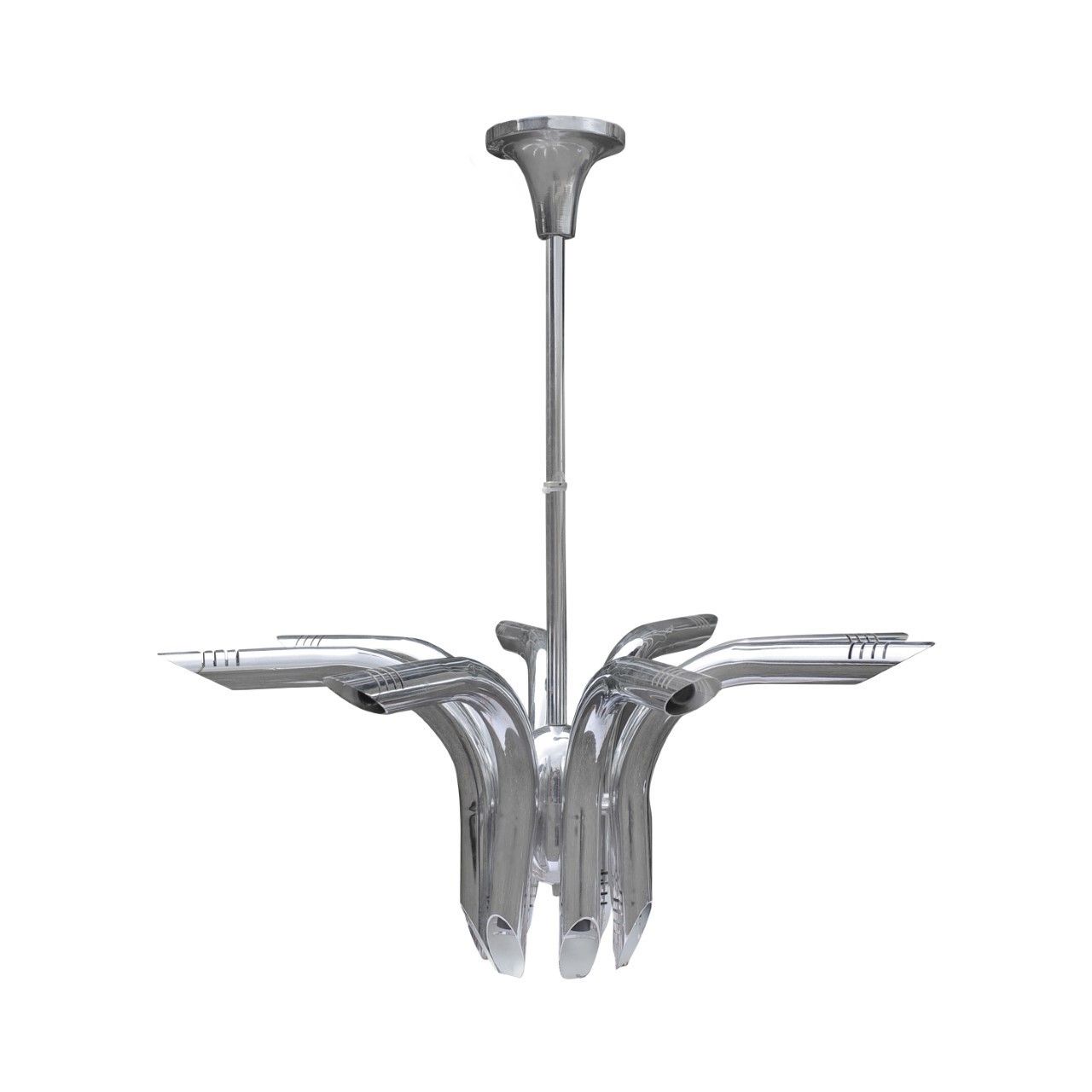 Italian Chrome Tubular Eight Branch Sputnik Chandelier Lamp In The Manner Of Goffredo Reggiani Ol