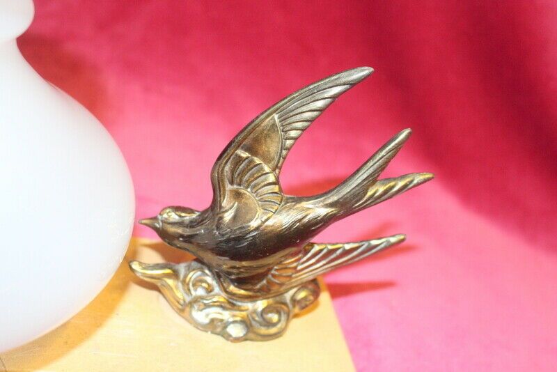 Antique Bronze French Table Desk Light Paris Chateau Onyx + Opaline Glass 1920s photo for sale