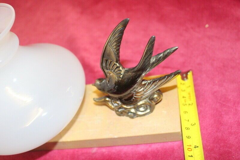 Antique Bronze French Table Desk Light Paris Chateau Onyx + Opaline Glass 1920s photo vintage