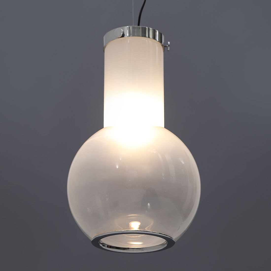 photo for sale Glass And Chromed Metal Chandelier, 1970s