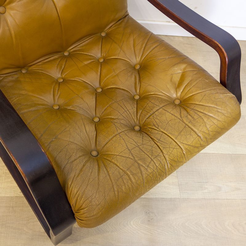 photo vinterior Vintage Teak And Leather Danish Cantilever Armchair, 1970s