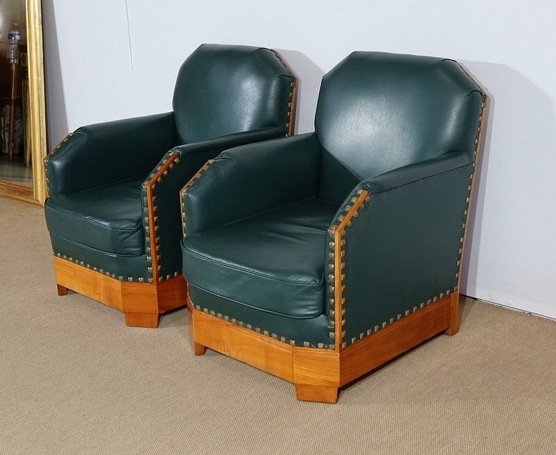 Pair Of Art Deco Armchairs In Solid Cherry, 1st Part Of The 20th Century photo for sale