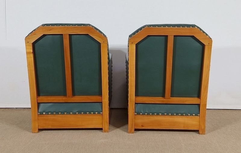 photo furniture Pair Of Art Deco Armchairs In Solid Cherry, 1st Part Of The 20th Century