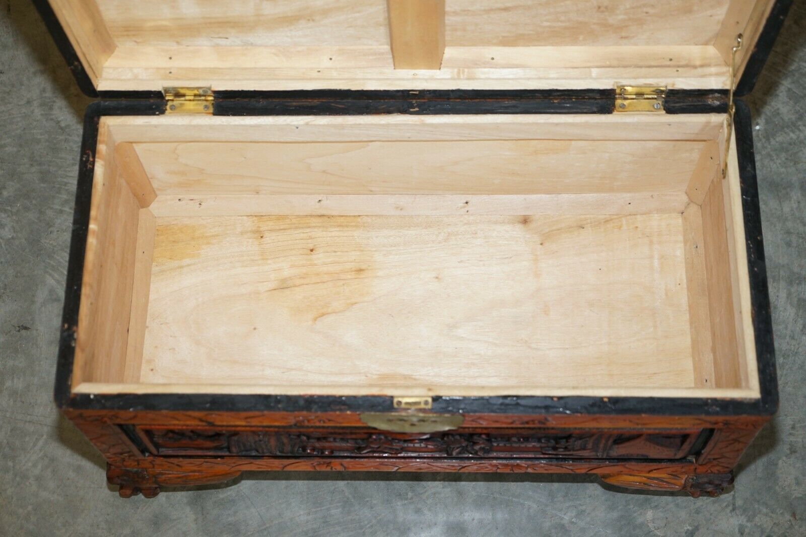 950.0 Antique Circa 1900 Hand Carved Chinese Camphor Wood Travelling Trunk Nice Finish photo