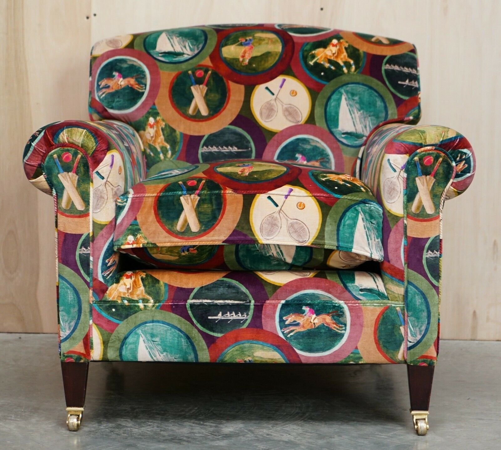 Pair Of New Mulberry Silk Velvet Sporting Life George Smith Scroll Arm Armchairs photo for sale