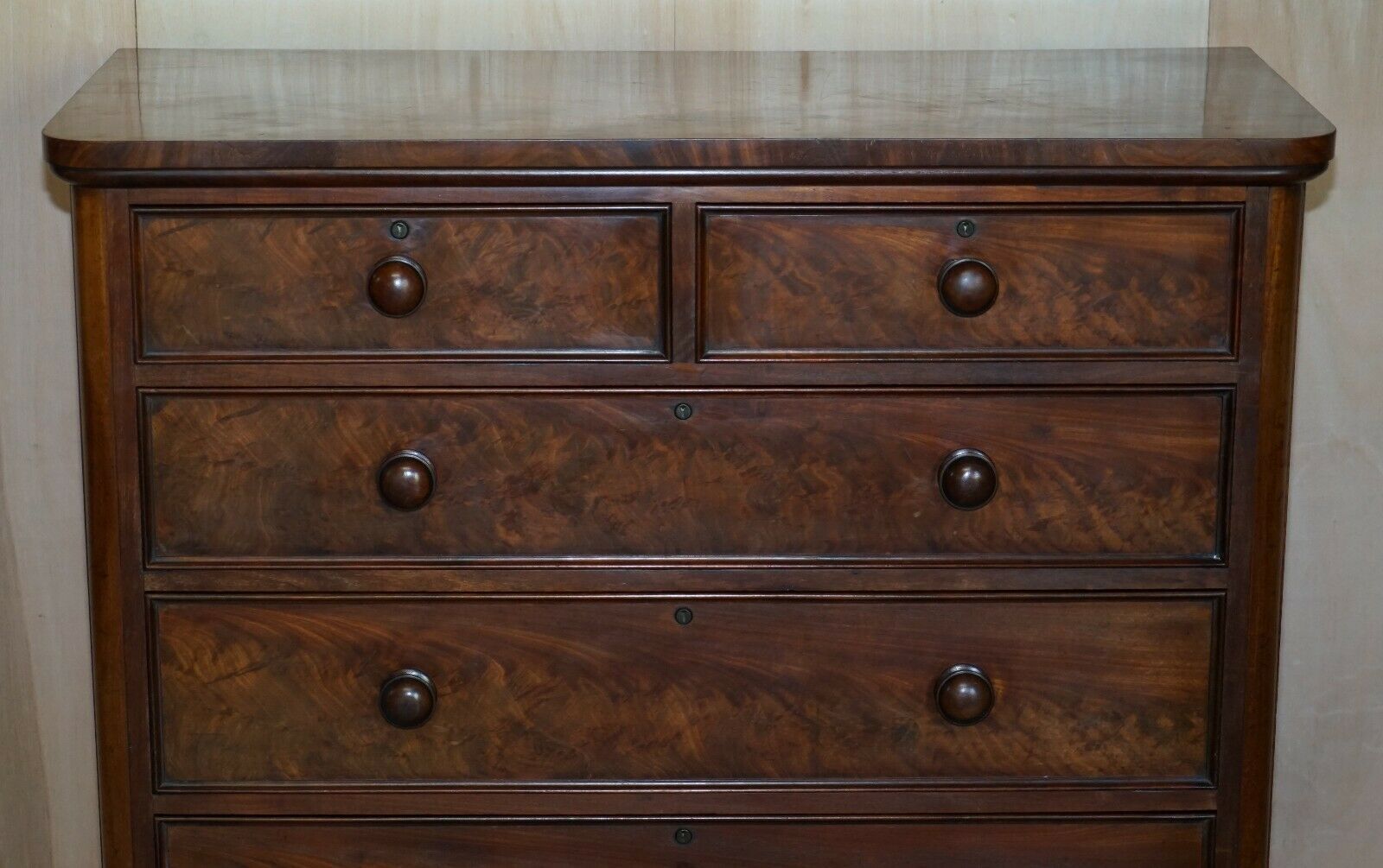 Antique Victorian Flamed Mahogany Two Over Four Chest Of Drawers Timber Patina photo Furniture
