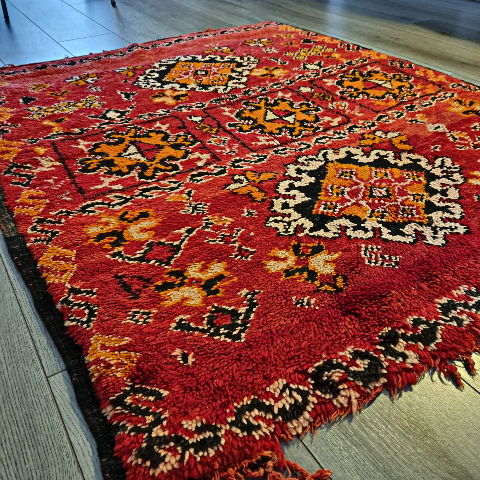 1980s Antique Handmade Moroccan Zemmour Rug   Red photo Textiles