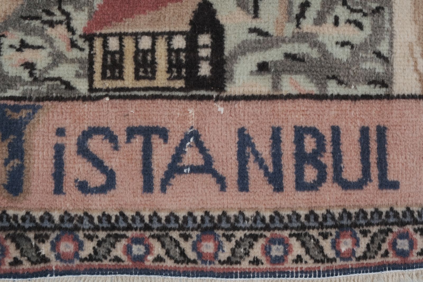 1970 Vintage Pictorial Village Turkish Tapestry  130 X 155 Cm photo Textiles