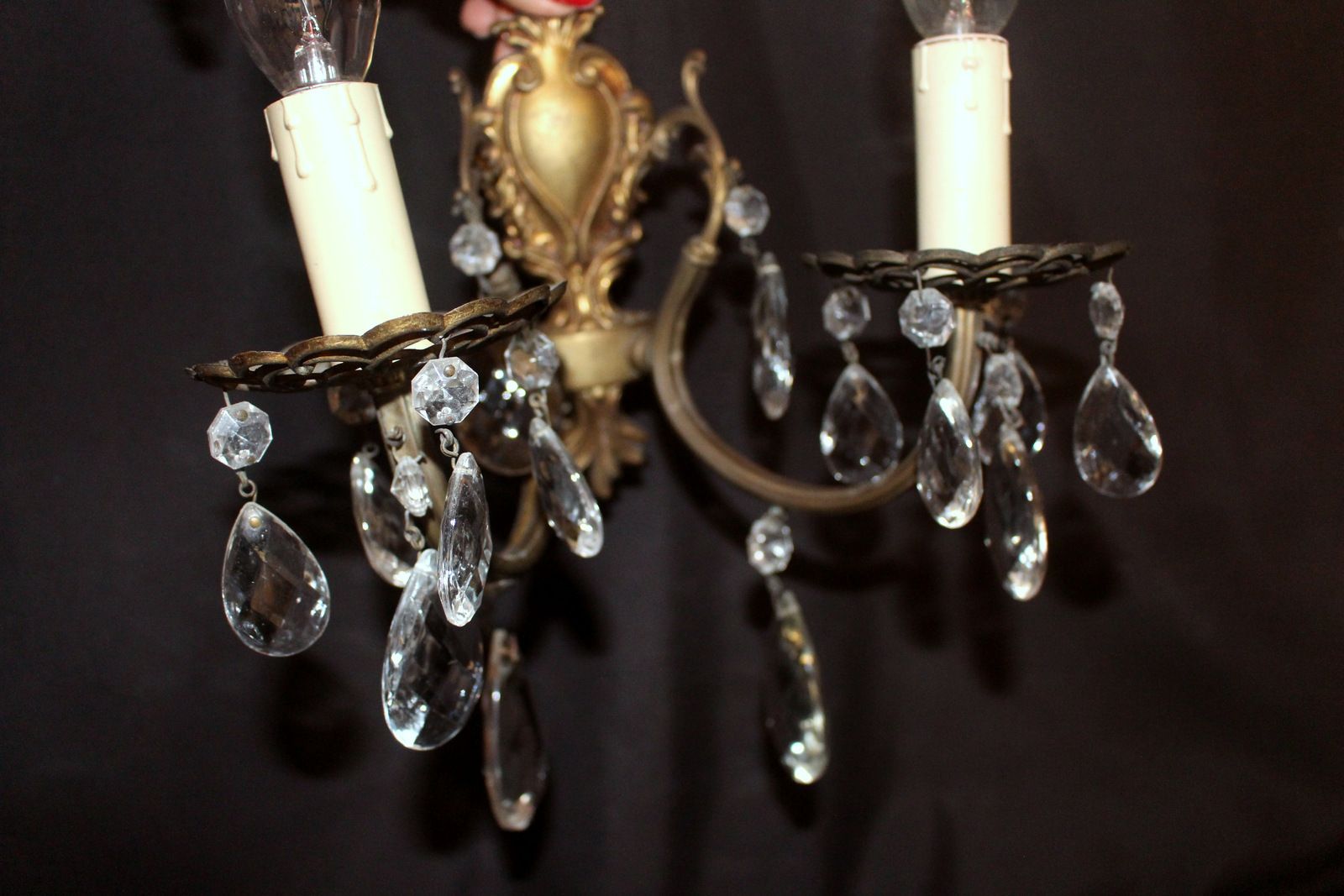 photo furniture Antique Brass Rococo French Wall Light Scones Paris Chateau Wt Glass Stones