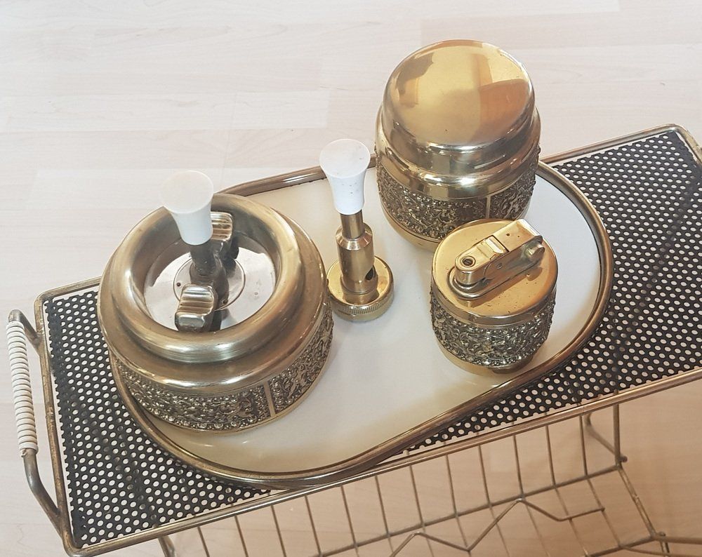 Brass Smoking Set With Putti Relief From Erhard & Sons, 1960s, Set Of 4 photo 518.96