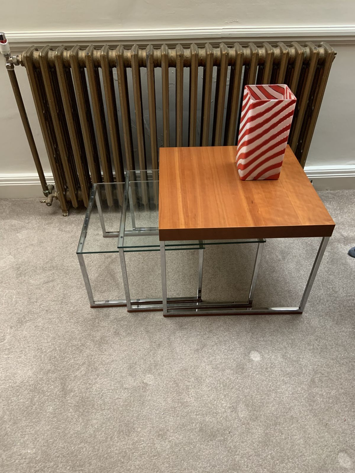Mid Century Teak Chrome & Glass Nest Of Tables photo furniture