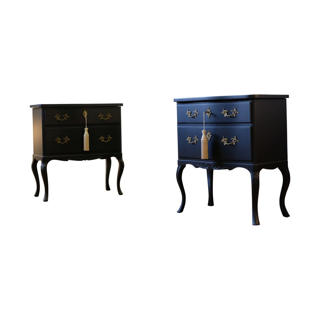 Rococo Style Chest With 2 Drawers And Modern Flat Black Finish   Pair photo vinterior