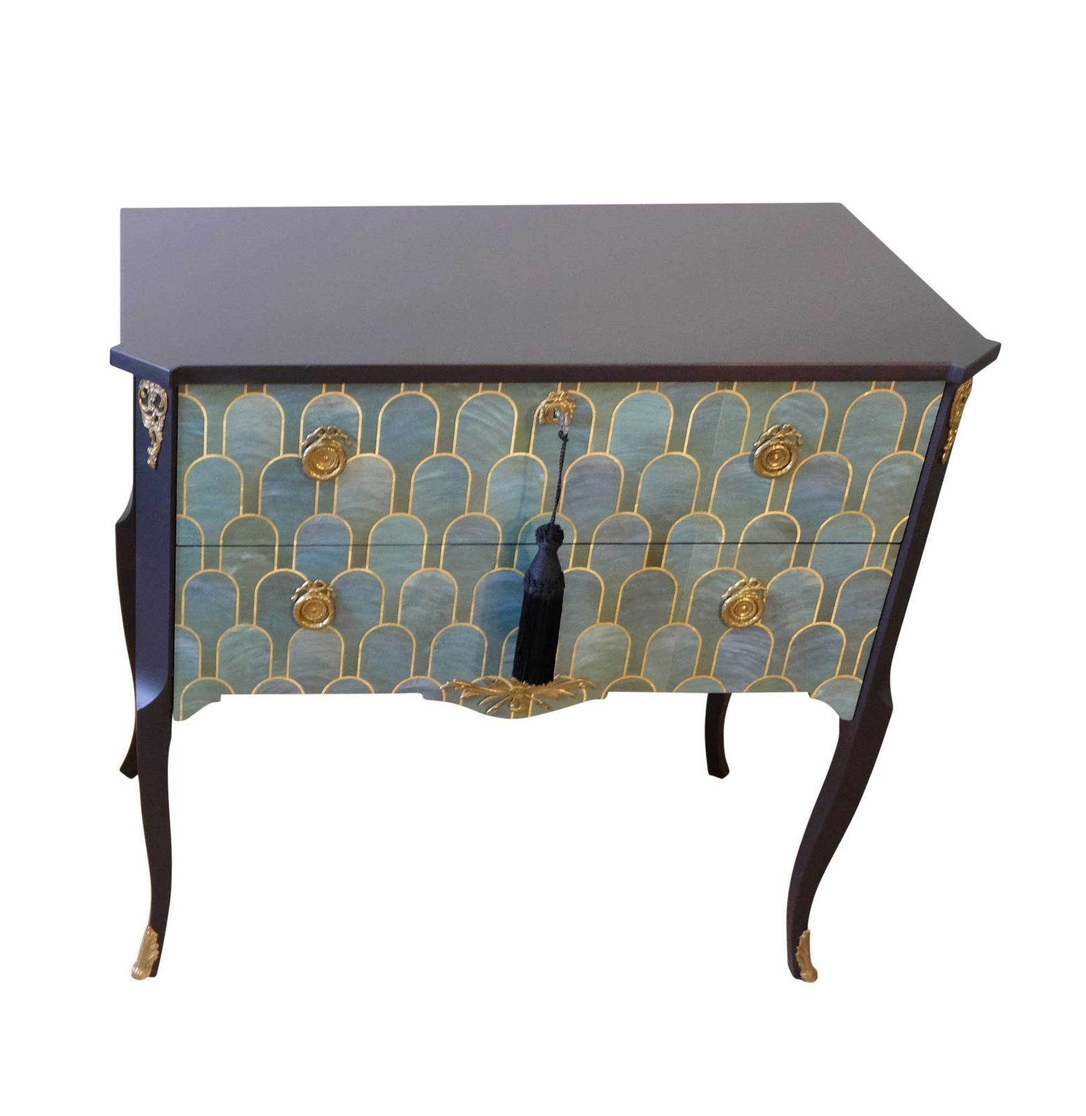 Gustavian Style Commode With Art Deco Green & Gold Design photo vinterior