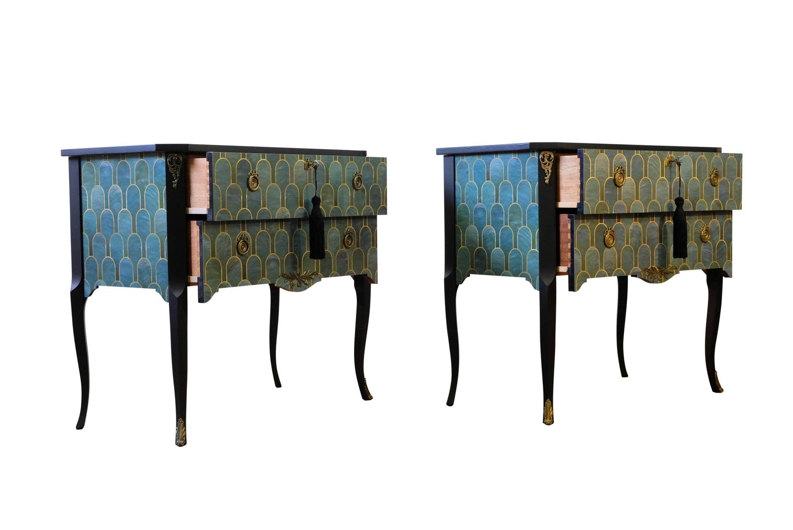 Gustavian Style Commode With Art Deco Green & Gold Design   Pair photo 3800.0